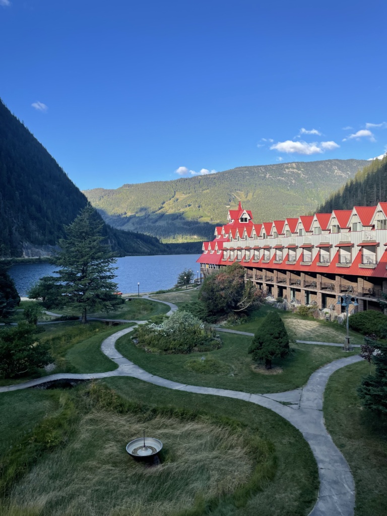 My favourite place to stay: Three Valley Lake from our balcony. 