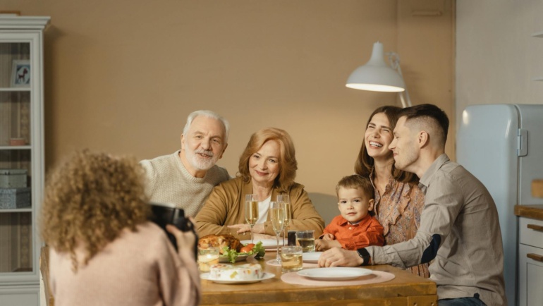 Enjoying family time around the table